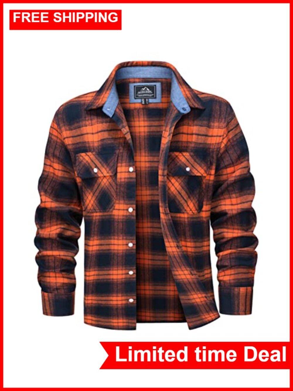 Cotton Flannel Plaid Button Down Shirt Long Sleeve with Chest Pockets